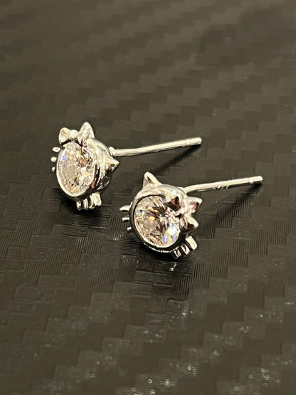 小丞飾-莫桑鑽50分-可愛蝴蝶結🎀貓咪耳釘 E6031406