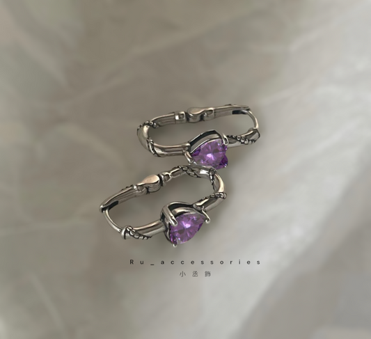 麻花紫色愛心方圈耳環 #43