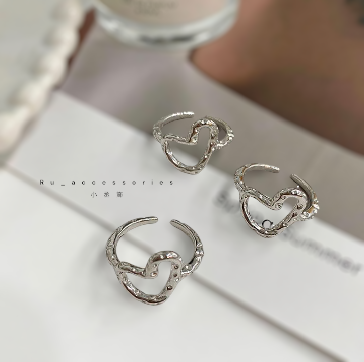 熔岩風鏤空愛心開口戒 #38