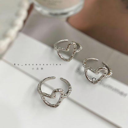 熔岩風鏤空愛心開口戒 #38