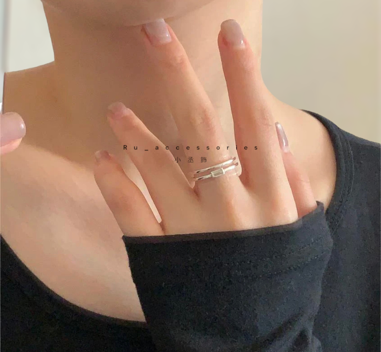 長方雙層白鑽開口戒＃169