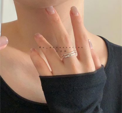 長方雙層白鑽開口戒＃169
