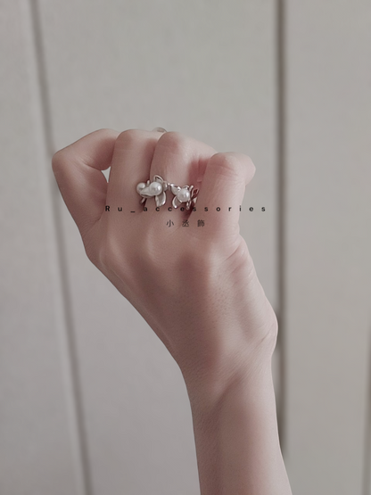 翩翩飛呀蝴蝶珍珠開口戒 ＃145