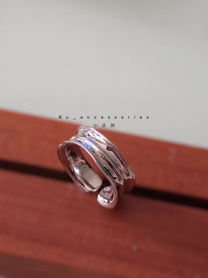 寬版凹面不規則開口戒 #210