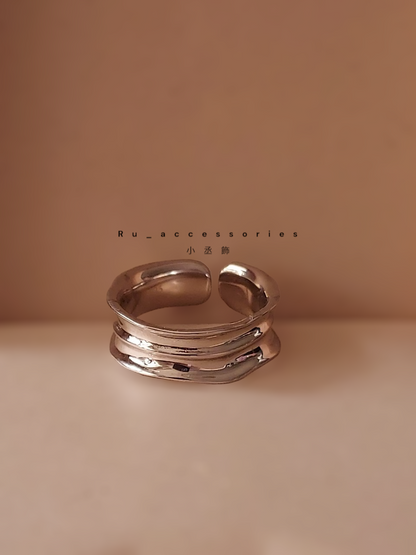 寬版凹面不規則開口戒 #210