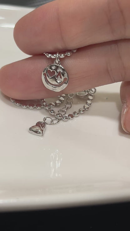 小丞飾_閃亮純銀扁豆愛心俏皮笑臉腳鏈-長度22+3 公分 ，$690 ，#1031-1
