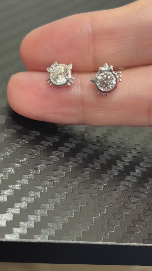 小丞飾-莫桑鑽50分-可愛蝴蝶結🎀貓咪耳釘 E6031406