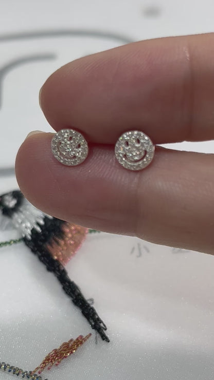 小丞飾 韓國製造 微鑲笑臉😊轉珠耳環 珠珠3mm, 耳針6mm #113