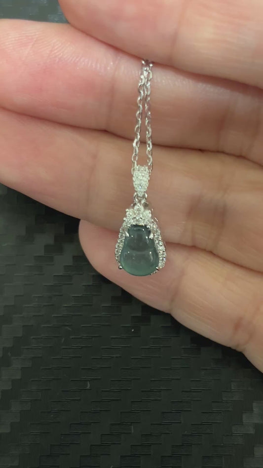 小丞飾-莫桑鑽 天然翡翠 葫蘆項鍊 40+2+3公分 N6031520