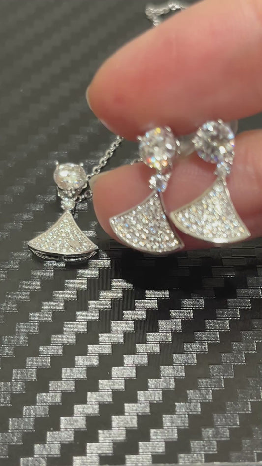 小丞飾-莫桑鑽50分 扇形莫桑項鍊耳環套組 E6031414